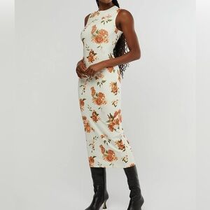 WeWoreWhat Muscle Tank Meutral Floral Midi Dress, Ivory